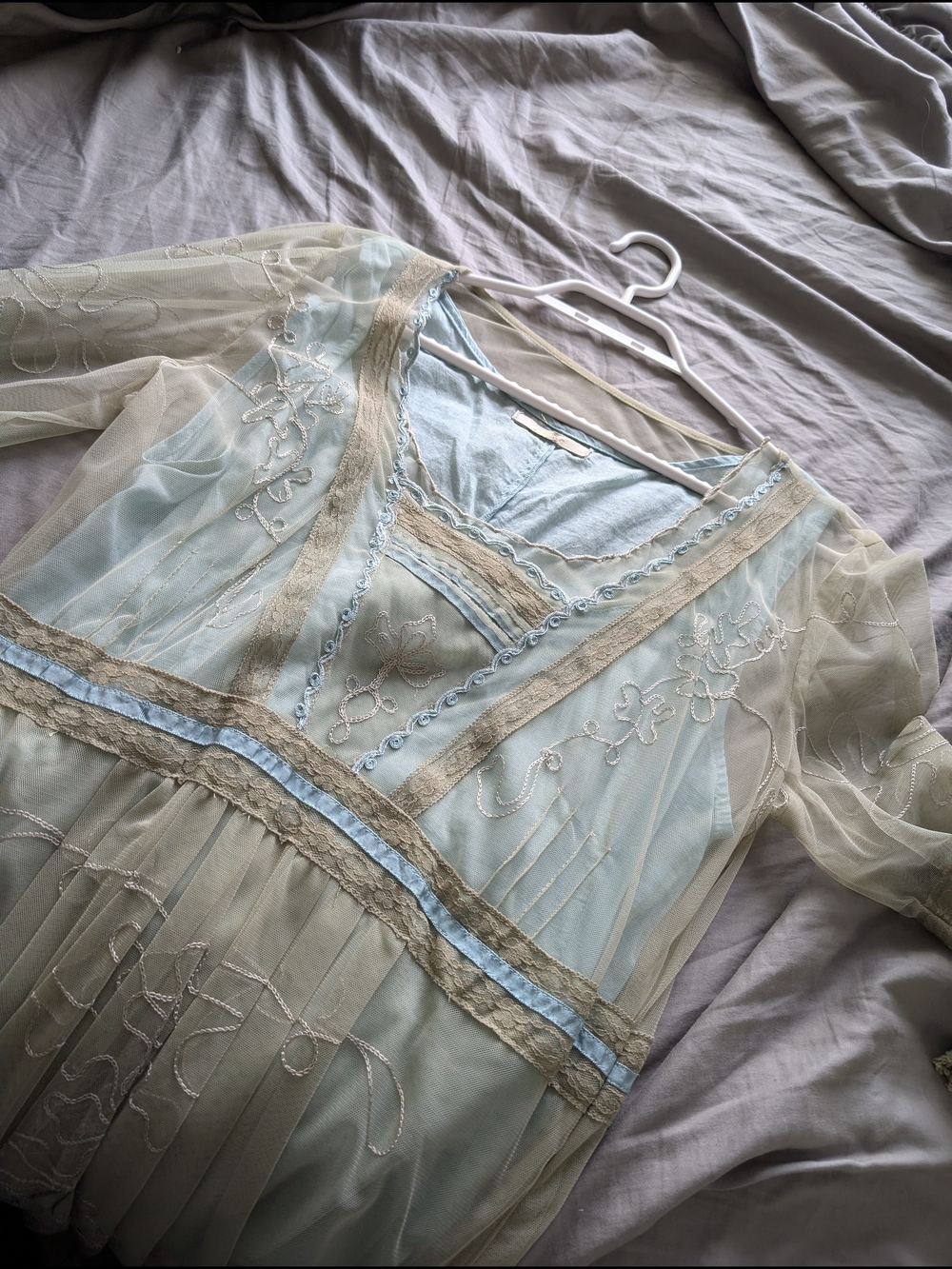Vintage Nataya Bohemian Downtown Abbey Tea Length Regency Style Evening Dress L